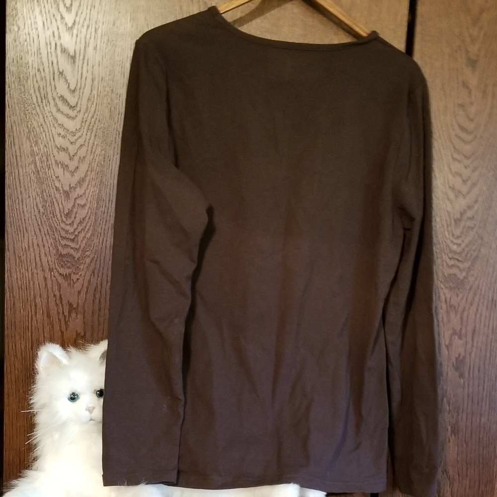 Basic Editions Brown V Neck Tee Long Sleeved - image 2